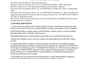 Circular No. 60/2006/TT-BTC of June 28, 2006 guiding the criteria and conditions for establishment and operation of audit enterprises