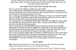 Quyết định 1546/2006/QĐ-UBND-QNg thiết kế bản vẽ thi công tổng dự toán Công trình: Sửa chữa, nâng cấp hệ thống tưới hồ chứa nước Hố Vàng