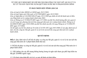 Quyết định 56/2006/QĐ-UBND  chế độ chi cho công tác bắt giữ, quản lý