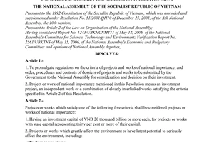 Resolution No. 66/2006/NQ-QH11 of June 29, 2006 on projects and works of national importance to be submitted to The National Assembly for decision on their investment