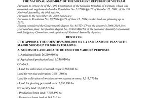 Resolution No. 57/2006/NQ-QH11 of June 29, 2006 on the country's 2006-2010 five-year land use plan