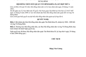 Nghị quyết 60/2006/NQ-HĐND bãi nhiệm đại biểu Hội đồng nhân dân quận ông Vũ Hưng Bình