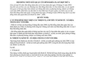 Nghị quyết 62/2006/NQ-HĐND thực hiện nhiệm vụ công tác 6 tháng đầu năm và nhiệm vụ công tác 6 tháng cuối năm 2006