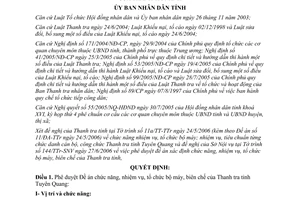 Quyết định 26/2006/QĐ-UBND chức năng tổ chức bộ máy thanh tra tỉnh Tuyên Quang