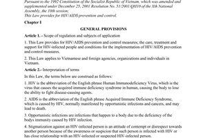 Law No. 64/2006/QH11 of June 29, 2006 on HIV/AIDS prevention and control