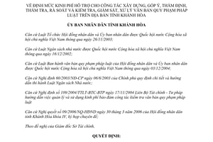 Quyết định 53/2006/QĐ-UBND mức kinh phí hỗ trợ xây dựng xử lý văn bản quy phạm pháp luật Khánh Hòa