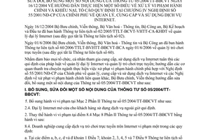 Thông tư 03/2006/TT-BBCVT quản lý cung cấp sử dụng dịch vụ Internet sửa đổi Thông tư 05/2004/TT-BBCVT