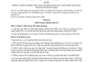 Luật phòng, chống nhiễm vi rút gây ra hội chứng suy giảm miễn dịch mắc phải ở người HIV/AIDS 2006 64/2006/QH11