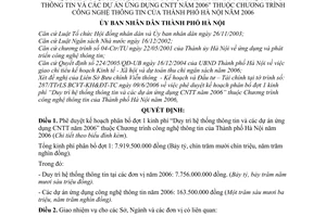 Quyết định 3031/QĐ-UBND kế hoạch phân bổ đợt 1 kinh phí “duy trì hệ thống thông tin dự án ứng dụng công nghệ thông tin 2006