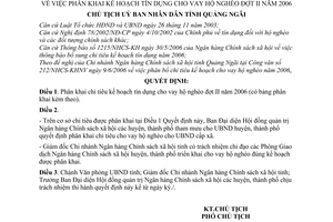 Quyết định 1571/2006/QĐ-UBND-QNg phân khai kế hoạch tín dụng cho vay hộ nghèo đợt 2 năm 2006