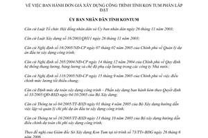 Quyết định 29/2006/QĐ-UBND đơn giá xây dựng công trình tỉnh Kon Tum Phần Lắp đặt