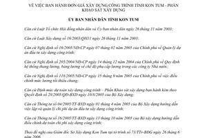 Quyết định 27/2006/QĐ-UBND đơn giá xây dựng công trình tỉnh Kon Tum