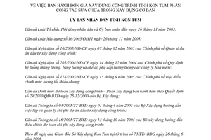 Quyết định 30/2006/QĐ-UBND đơn giá xây dựng công trình tỉnh Kon Tum