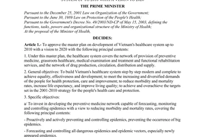 Decision No. 153/2006/QD-TTg of June 30, 2006 approving the master plan on development of Vietnam's Healthcare System up to 2010 with a vision to 2020