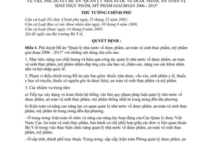 Quyết định 154/2006/QĐ-TTg Đề án “Quản lý nhà nước dược phẩm,an toàn vệ sinh thực phẩm,mỹ phẩm  2006-2015