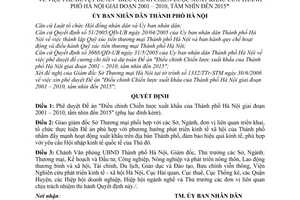 Quyết định 3021/2006/QĐ-UBND Đề án "Điều chỉnh chiến lược xuất khẩu Thành phố Hà Nội 2001–2010, tầm nhìn đến 2015