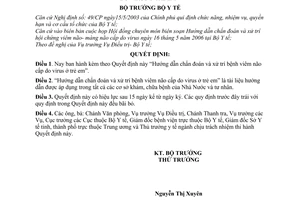 Quyết định 2322/QĐ-BYT  “Hướng dẫn chẩn đoán và xử trí bệnh viêm não cấp do virus ở trẻ em”