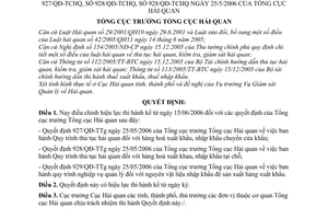 Quyết định 980/2006/QĐ-TCHQ điều chỉnh hiệu lực thi hành 927/QĐ-TCHQ,928/QĐ-TCHQ,929/QĐ-TCHQ