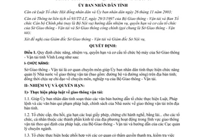 Quyết định 1076/2006/QĐ-UBND chức năng nhiệm vụ Sở Giao thông vận tải Vĩnh Long