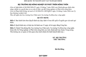 Quyết định 43/2006/QĐ-BNN trao đổi quốc tế nguồn gen vật nuôi quí hiếm