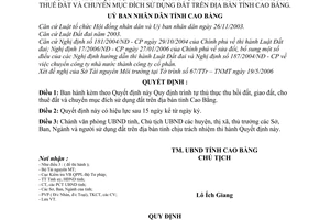 Quyết định 1022/2006/QĐ-UBND trình tự thủ tục thu hồi đất, giao đất, cho thuê đất chuyển mục đích sử dụng đất tỉnh Cao Bằng