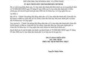 Quyết định 2546/QĐ-UBND điều chỉnh giao chỉ tiêu kế hoạch kinh phí 2006 Sở Khoa học Công nghệ đính chính 70/2006/QĐ-UBND