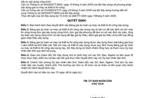 Quyết định 28/2006/QĐ-UBND bảng giá dự toán ca máy  thiết bị thi công xây dựng