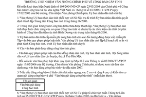 Chỉ thị 18/2006/CT-UBND thực hiện Thông tư 03/2006/TT-VPCP Công báo cấp tỉnh Bình Dương