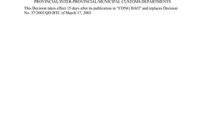 Decision No. 34/2006/QD-BTC, establishing post-clearance inspection sub-departments under provincial/inter-provincial/municipal customs departments, promulgated by the Ministry of Finance