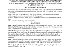 Quyết định 22/2006/QĐ-BTM nhập khẩu hạn ngạch thuế quan hàng từ Lào với thuế suất nhập khẩu 0%