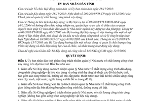 Quyết định 1365/2006/QĐ-UBND phân công quản lý chất lượng công trình xây dựng Bến Tre