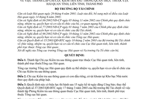 Quyết định 34/2006/QĐ-BTC thành lập chi cục kiểm tra sau thông quan thuộc cục hải quan tỉnh, liên tỉnh, thành phố