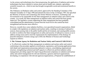 Dirrective No. 13/2006/CT-BKHCN of  07 June, 2006, enhancing the management of radiation safety and radioactive sources security, promulgated by the Ministry of Science and Technology