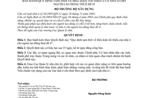 Quyết định 17/2006/QĐ-BXD điều kiện tối thiểu nhà ở cho người lao động thuê để ở