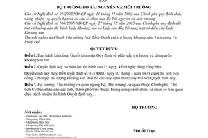 Quyết định 06/2006/QĐ-BTNMT phân cấp trữ lượng tài nguyên khoáng sản rắn