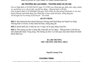 Quyết định 03/2006/QĐ-BLĐTBXH  Chương trình hành động Ngành Lao động – Thương binh và Xã hội thực hành tiết kiệm, chống lãng phí