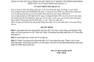 Quyết định 172/2006/CT-UBND quy chế tổ chức hoạt động bộ phận tiếp nhận trả kết quả theo cơ chế 1 cửa HĐND-UBND quận 12