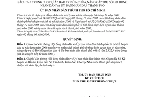 Quyết định 82/2006/QĐ-UBND giao chỉ tiêu kế hoạch đầu tư xây dựng 2006 vốn ngân sách tập trung dự án bảo trì sửa chữa, nâng cấp HĐND,UBND