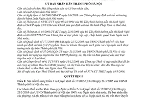 Quyết định 92/2006/QĐ-UBND sửa đổi QĐ 37/2005/QĐ-UB