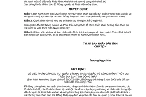 Quyết định 29/2006/QĐ-UBND phân cấp đầu tư, quản lý khai thác và bảo vệ công trình thuỷ lợi trên địa bàn tỉnh Đồng Tháp