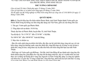 Quyết định 822/QĐ-TTg chuyển Khu bảo tồn thiên nhiên Phước Bình thành Vườn quốc gia, tỉnh Ninh Thuận