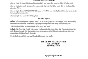 Quyết định 1397/2006/QĐ-UBND bổ sung Chỉ thị 07/2006/CT-UBND Bến Tre