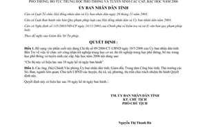 Quyết định 1393/2006/QĐ-UBND bổ sung 09/2006/CT-UBND xét thi tốt nghiệp tuyển sinh 2006 Bến Tre