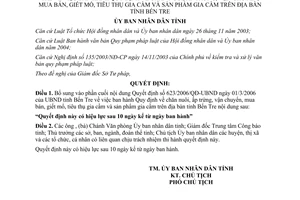 Quyết định 1389/2006/QĐ-UBND bổ sung chăn nuôi vận chuyển mua bán giết mổ tiêu thụ gia cầm Bến Tre