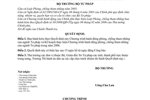 Quyết định 04/2006/QĐ-BTP Chương trình, Kế hoạch thực hiện Chương trình phòng chống tham nhũng ngành Tư Pháp 2006