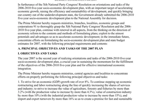 Directive No. 19/2006/CT-TTg of June 12, 2006 on formulation of the socio-economic development plan and state budget estimates for 2007