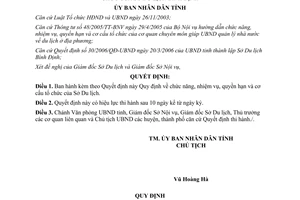 Quyết định 59/2006/QĐ-UBND chức năng nhiệm vụ quyền hạn tổ chức bộ máy Sở Du lịch Bình Định