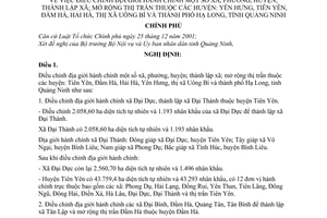 Nghị định 58/2006/NĐ-CP điều chỉnh địa giới xã phường huyện thành lập xã mở rộng thị trấn thuộc Yên Hưng Tiên Yên Đầm Hà Hải Hà Hạ Long Quảng Ninh