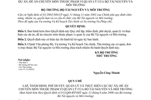 Quyết định 814/2006/QĐ-BTNMT quy chế lập, thẩm định, phê duyệt, quản lý dự án, đề án chuyên môn phạm vi quản lý Bộ Tài Nguyên-Môi trường