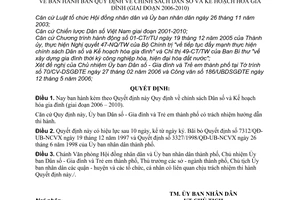 Quyết định 87/2006/QĐ-UBND chính sách Dân số Kế hoạch hóa gia đình 2006–2010